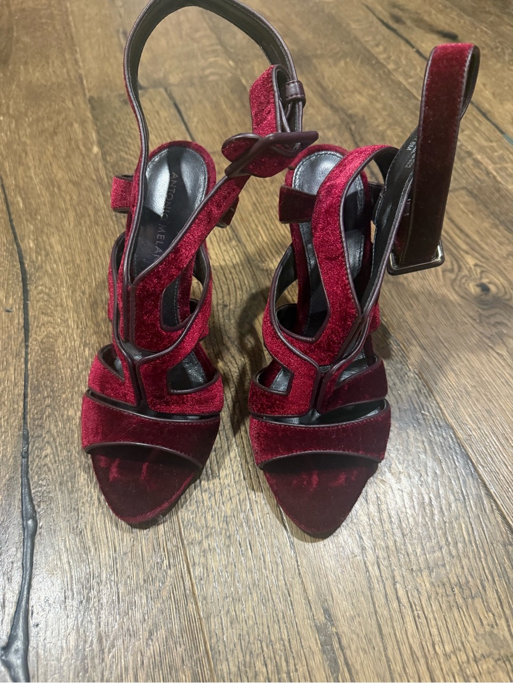 ANTONIO MELANI Wine Red Velvet Cutout Heels